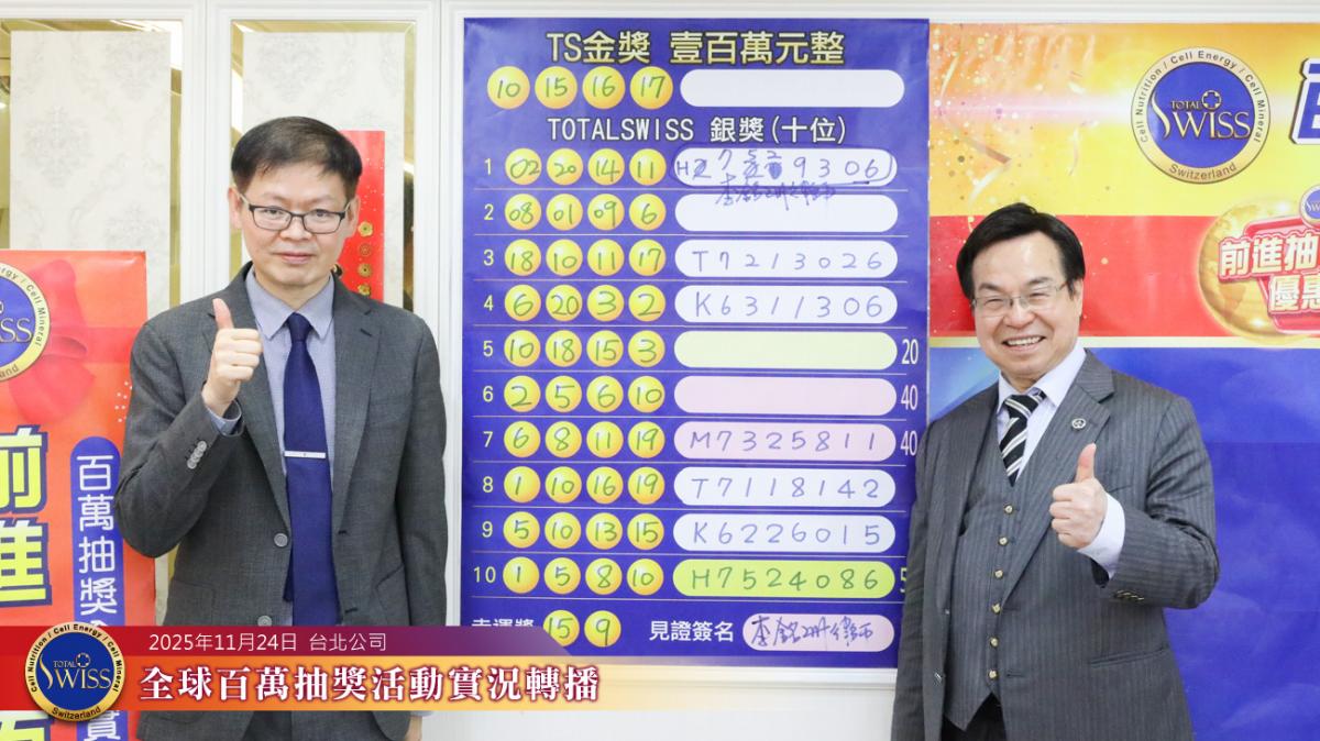 樂透機突發脾氣，李律師金口靈驗，Total Swuss 第47回全球百萬抽獎大獎分送全球夥伴圖細胞營養之7